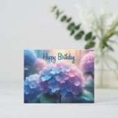 Carte Postale Joyeux Anniversaire Fleurs d'Hortensia (Debout devant)