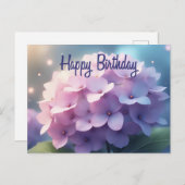Carte Postale Joyeux Anniversaire Fleurs d'Hortensia Rose Violet (Devant / Derrière)