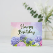 Carte Postale Joyeux Anniversaire Fleurs d'Hydrangea Aquarelle  (Debout devant)
