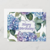 Carte Postale Joyeux Anniversaire Fleurs d'Hydrangea Aquarelle  (Devant / Derrière)
