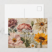 Carte Postale Joyeux Anniversaire Fleurs Estivales en Fleur (Devant / Derrière)
