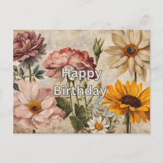 Carte Postale Joyeux Anniversaire Fleurs Estivales en Fleur (Devant)