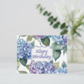 Carte Postale Joyeux Anniversaire Fleurs Hydrangea Aquarelle (Debout devant)