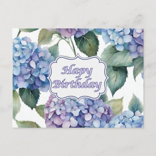 Carte Postale Joyeux Anniversaire Fleurs Hydrangea Aquarelle (Devant)