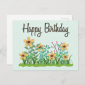 Carte Postale Joyeux Anniversaire Fleurs Jaunes Jaunes Mignonnes (Devant / Derrière)