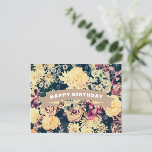 Carte Postale Joyeux anniversaire Fleurs mixtes (Debout devant)