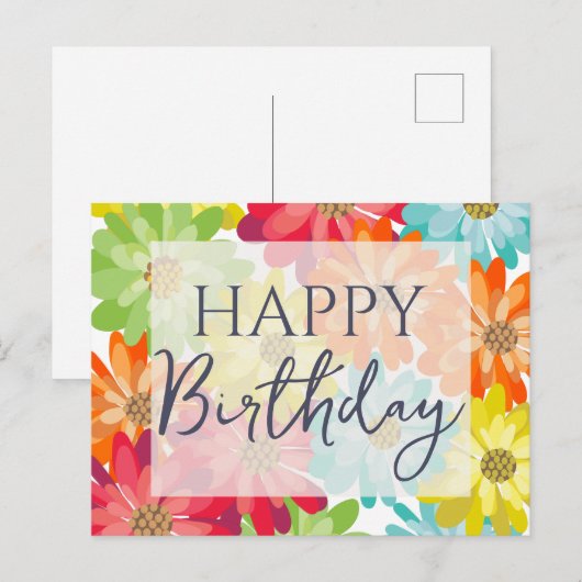 Carte Postale Joyeux Anniversaire Fleurs Printanières Colorées   (Devant / Derrière)