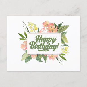 Carte Postale Joyeux Anniversaire Fleurs Rose Pastel Aquarelle