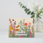 Carte Postale Joyeux Anniversaire Fleurs Sauvages, Papillons (Debout devant)