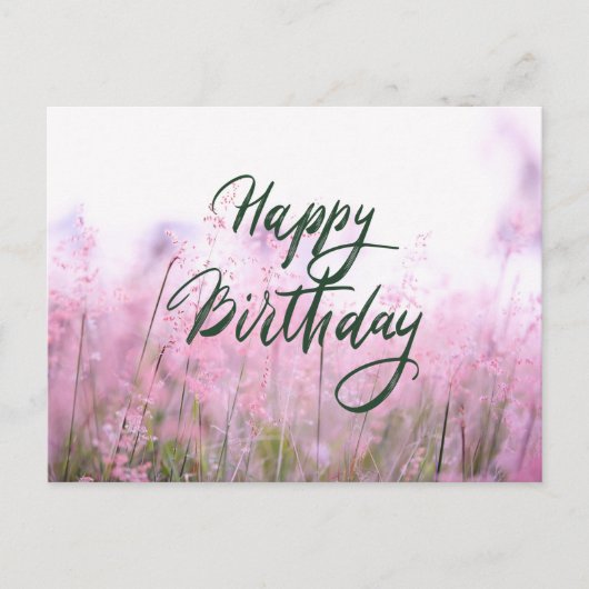 Carte Postale Joyeux Anniversaire Fleurs Sauvages Rose Pâle  (Devant)