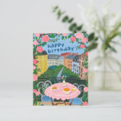 Carte Postale JOYEUX ANNIVERSAIRE Fleurs Terrasse Thé à Paris (Debout devant)