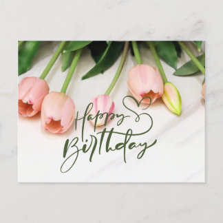 Carte Postale Joyeux Anniversaire Fleurs Tulipes Roses 