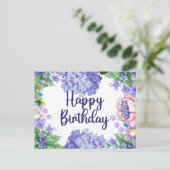 Carte Postale Joyeux Anniversaire Fleurs Violettes Aquarelle (Debout devant)