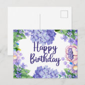 Carte Postale Joyeux Anniversaire Fleurs Violettes Aquarelle (Devant / Derrière)