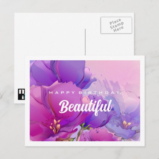 Carte Postale Joyeux anniversaire. Floral de Pink (Devant / Derrière)