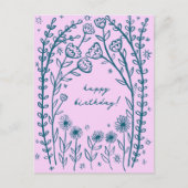 Carte Postale Joyeux Anniversaire Floral Fantaisie Sketch Doodle (Devant)