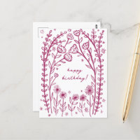 Joyeux Anniversaire Floral Fantaisiste Croquis Doo