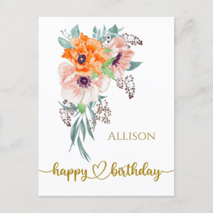 Carte postale Joyeux Anniversaire Floral Watercolo