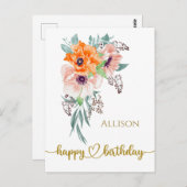 Carte postale Joyeux Anniversaire Floral Watercolo (Devant / Derrière)