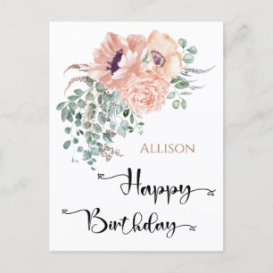 Carte postale Joyeux Anniversaire Floral Watercolo