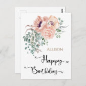 Carte postale Joyeux Anniversaire Floral Watercolo (Devant / Derrière)