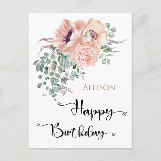 Carte postale Joyeux Anniversaire Floral Watercolo (Devant)