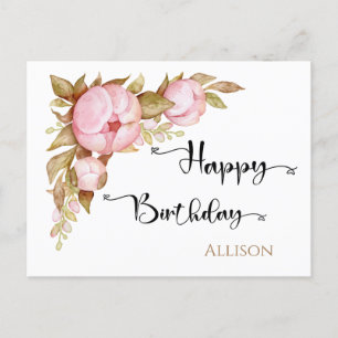 Carte postale Joyeux Anniversaire Floral Watercolo