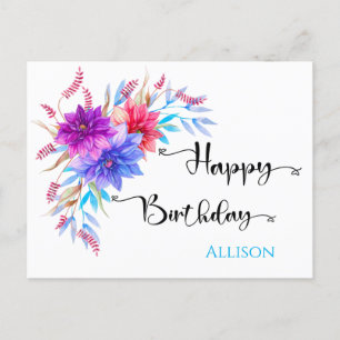 Carte postale Joyeux Anniversaire Floral Watercolo