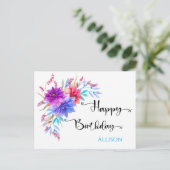 Carte postale Joyeux Anniversaire Floral Watercolo (Debout devant)