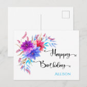 Carte postale Joyeux Anniversaire Floral Watercolo (Devant / Derrière)