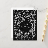 Joyeux Anniversaire Floral Whimsical Sketch Doodle