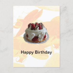 Carte Postale joyeux anniversaire fraise, gâteau au chocolat