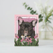 Carte Postale Joyeux anniversaire - French Bulldog - Turquoise (Debout devant)