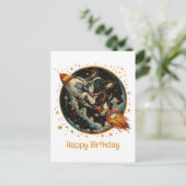 Carte Postale Joyeux Anniversaire Fusée Chien Bouledogue Françai (Debout devant)