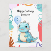Carte Postale Joyeux anniversaire garçon dinosaure mignon et sau (Devant)