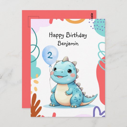 Carte Postale Joyeux anniversaire garçon dinosaure mignon sauvag (Devant / Derrière)