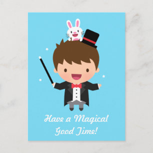 Carte Postale Joyeux Anniversaire Garçon Magicien Lapin Magique 