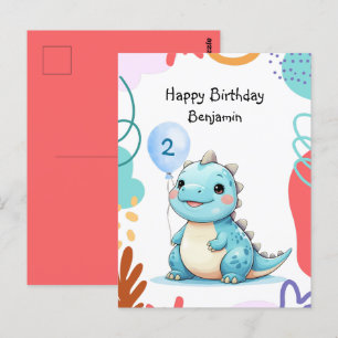 Carte Postale Joyeux anniversaire garçon sauvage dinosaure migno