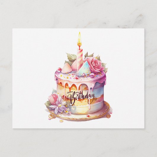 Carte Postale Joyeux Anniversaire Gâteau à l'aquarelle avec des (Devant)