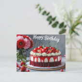 Carte Postale Joyeux Anniversaire Gâteau Cerise Fraise (Debout devant)