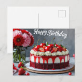 Carte Postale Joyeux Anniversaire Gâteau Cerise Fraise (Devant / Derrière)