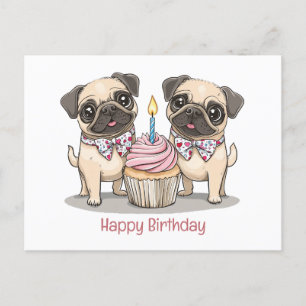 Carte Postale Joyeux Anniversaire Gâteau Cupcake Chiens Carlin