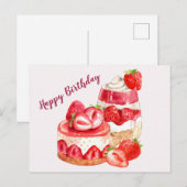 Carte Postale Joyeux Anniversaire Gâteau de Fraise et Crème Glac (Devant / Derrière)