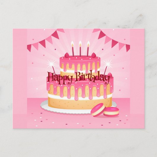 Carte Postale Joyeux Anniversaire Gâteau Rose (Devant)