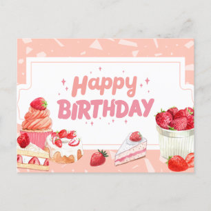 Carte Postale Joyeux Anniversaire Gâteaux aux Fruits de Fraise à