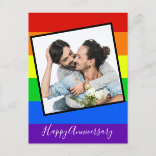 Carte Postale Joyeux Anniversaire Gay Couple Photo Custom Rainbo