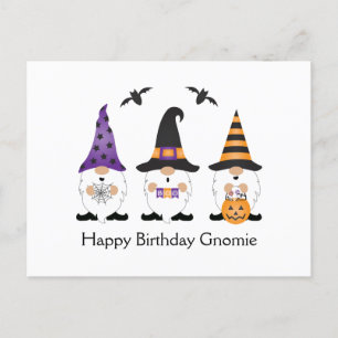 Carte Postale Joyeux Anniversaire Gnome Halloween Violet Orange