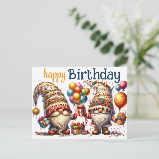 Carte Postale Joyeux Anniversaire Gnomes (Debout devant)