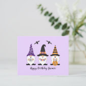 Carte Postale Joyeux anniversaire Gnomie Halloween violet orange (Debout devant)