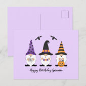 Carte Postale Joyeux anniversaire Gnomie Halloween violet orange (Devant / Derrière)